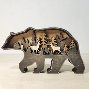2023 New DIY Wood Elk Brown Bear Ornament Decoration Home Wooden Brown Bear Light Craft Ornament Decor Christmas Gift Crafts acacuss
