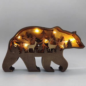 2023 New DIY Wood Elk Brown Bear Ornament Decoration Home Wooden Brown Bear Light Craft Ornament Decor Christmas Gift Crafts acacuss