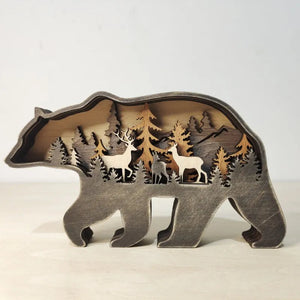2023 New DIY Wood Elk Brown Bear Ornament Decoration Home Wooden Brown Bear Light Craft Ornament Decor Christmas Gift Crafts acacuss