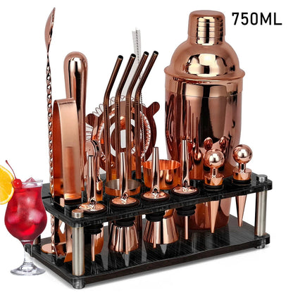 20Pcs/Set Rose Gold Bartender Kit,Cocktail Shaker Set With Rotating Acrylic Stand,For Mixed Drinks Martini Home Bar Kitchen Tool acacuss