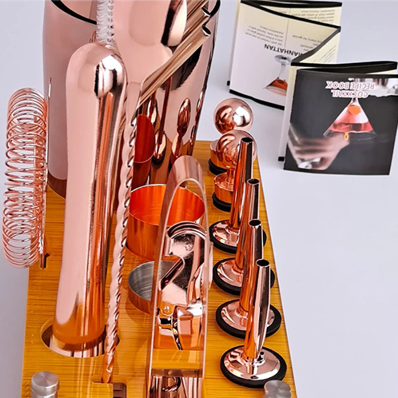 20Pcs/Set Rose Gold Bartender Kit,Cocktail Shaker Set With Rotating Acrylic Stand,For Mixed Drinks Martini Home Bar Kitchen Tool acacuss