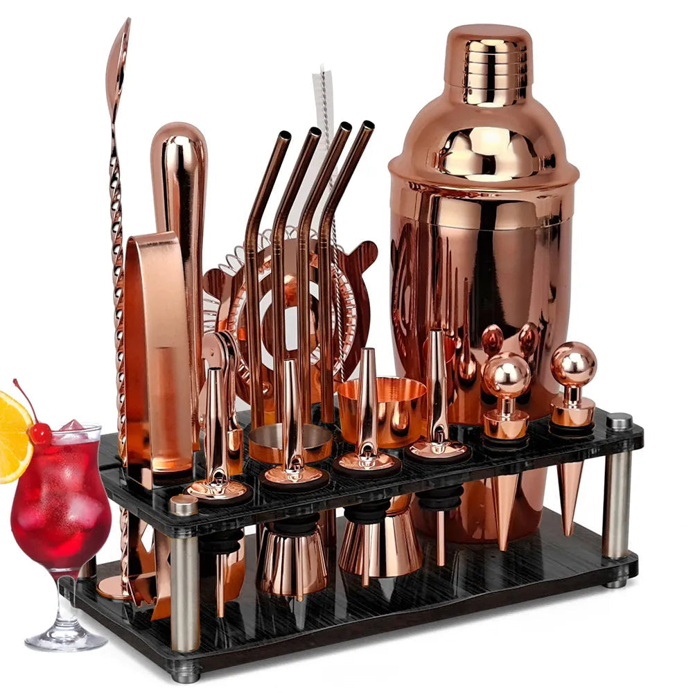 20Pcs/Set Rose Gold Bartender Kit,Cocktail Shaker Set With Rotating Acrylic Stand,For Mixed Drinks Martini Home Bar Kitchen Tool acacuss
