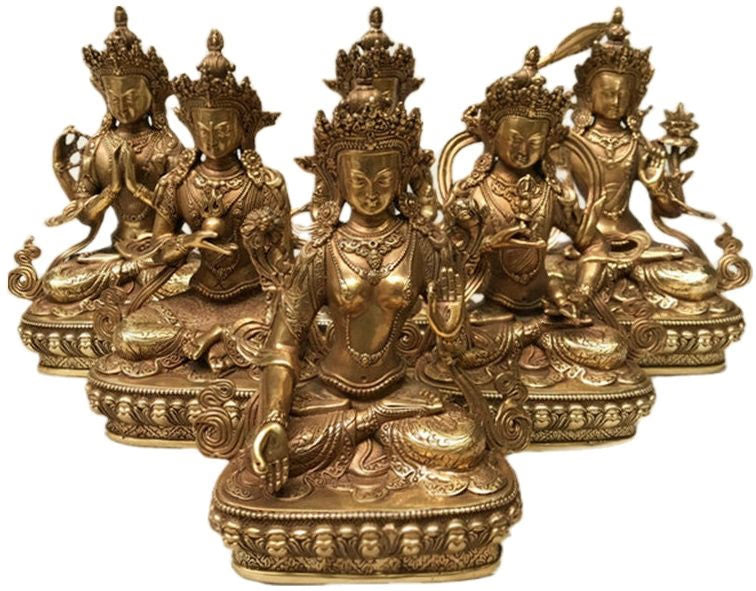 21CM Copper Statue Medicine Master Buddha Yellow God Wealth Green Tara Vajrasattva Great White Umbrella Cover Sun Tathaga acacuss