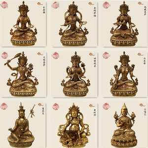 21CM Copper Statue Medicine Master Buddha Yellow God Wealth Green Tara Vajrasattva Great White Umbrella Cover Sun Tathaga acacuss