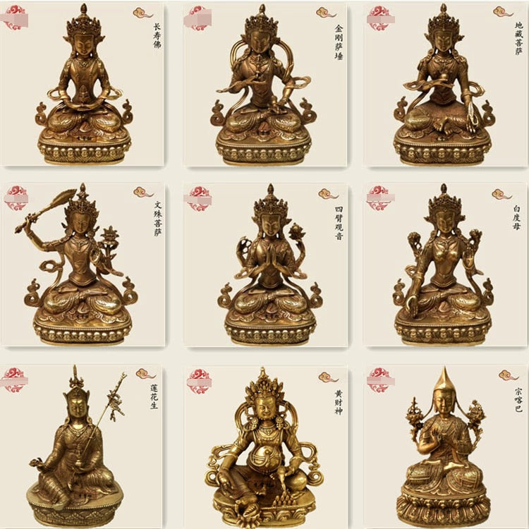 21CM Copper Statue Medicine Master Buddha Yellow God Wealth Green Tara Vajrasattva Great White Umbrella Cover Sun Tathaga acacuss