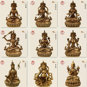 21CM Copper Statue Medicine Master Buddha Yellow God Wealth Green Tara Vajrasattva Great White Umbrella Cover Sun Tathaga acacuss