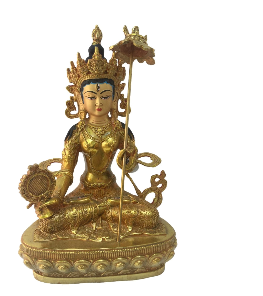 21CM Copper Statue Medicine Master Buddha Yellow God Wealth Green Tara Vajrasattva Great White Umbrella Cover Sun Tathaga acacuss