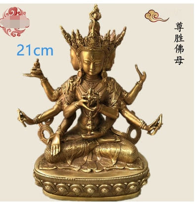 21CM Copper Statue Medicine Master Buddha Yellow God Wealth Green Tara Vajrasattva Great White Umbrella Cover Sun Tathaga acacuss