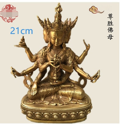 21CM Copper Statue Medicine Master Buddha Yellow God Wealth Green Tara Vajrasattva Great White Umbrella Cover Sun Tathaga acacuss