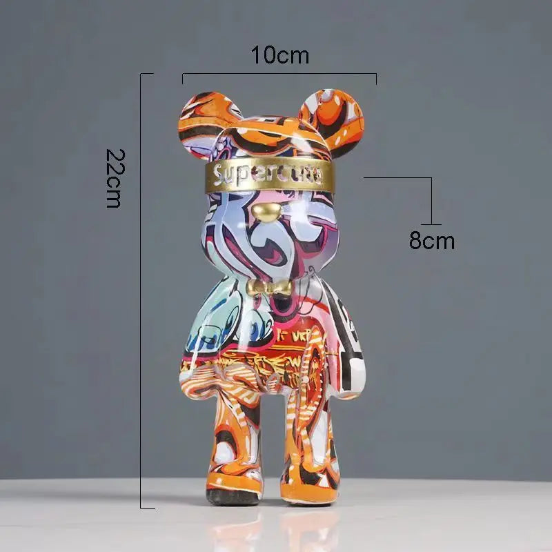 22cm Graffiti Bear Figurine Home Decoration Animal Statue Storage Shelf Modern Room Study Abstract  Table Decor Ornament acacuss
