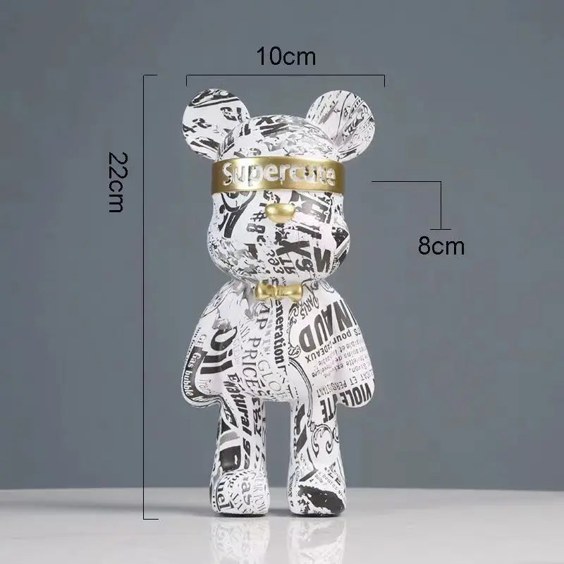 22cm Graffiti Bear Figurine Home Decoration Animal Statue Storage Shelf Modern Room Study Abstract  Table Decor Ornament acacuss