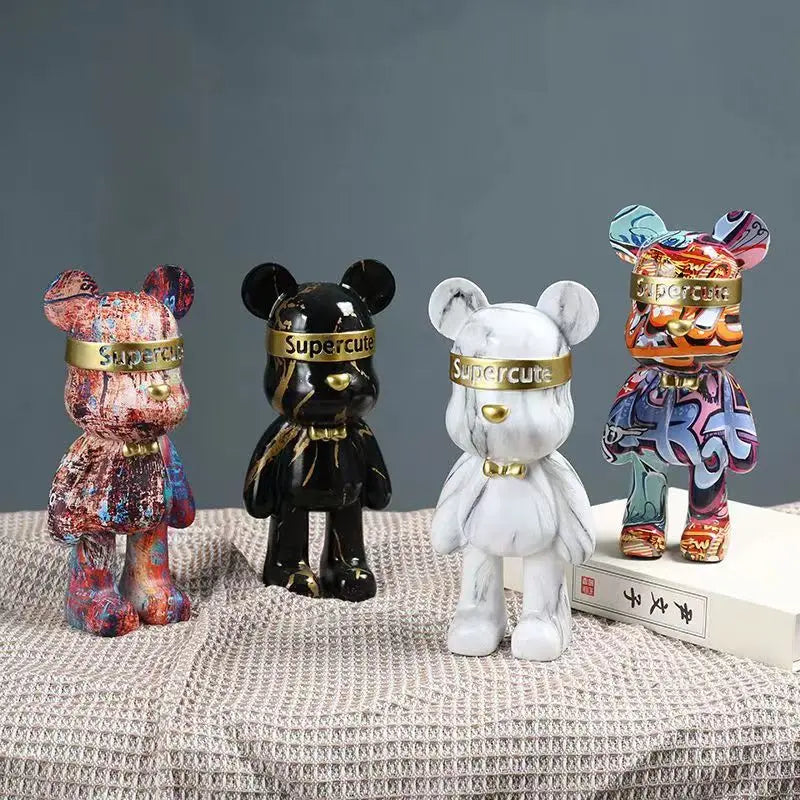 22cm Graffiti Bear Figurine Home Decoration Animal Statue Storage Shelf Modern Room Study Abstract  Table Decor Ornament acacuss