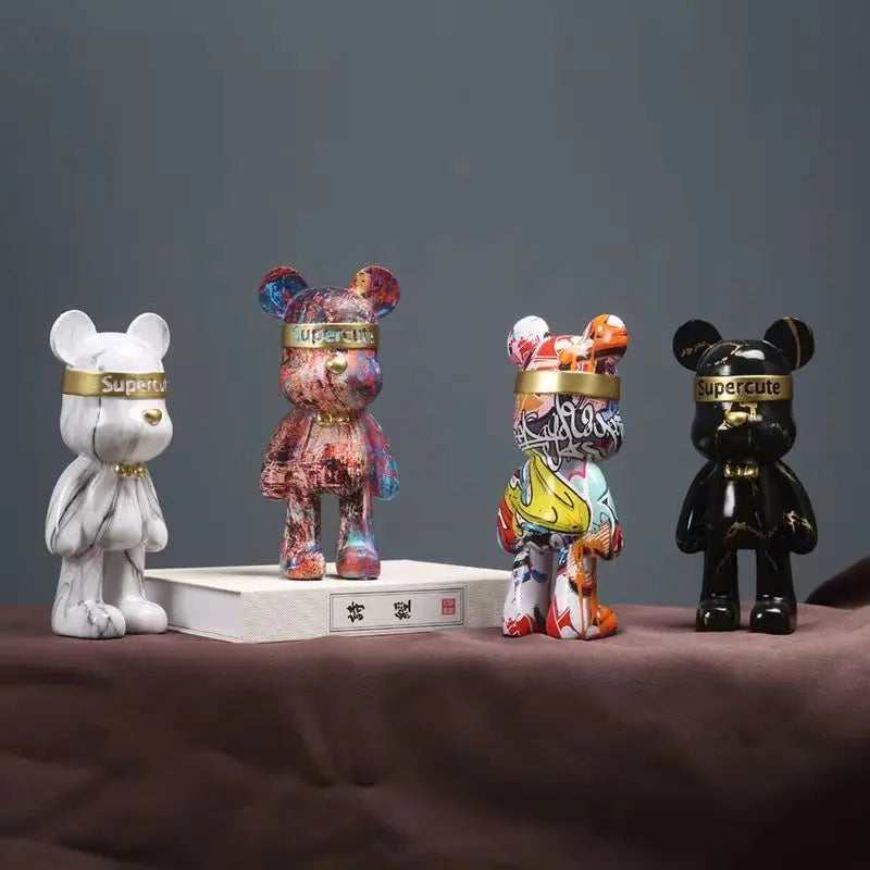 22cm Graffiti Bear Figurine Home Decoration Animal Statue Storage Shelf Modern Room Study Abstract  Table Decor Ornament acacuss