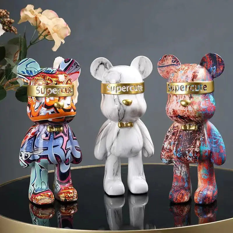 22cm Graffiti Bear Figurine Home Decoration Animal Statue Storage Shelf Modern Room Study Abstract  Table Decor Ornament acacuss