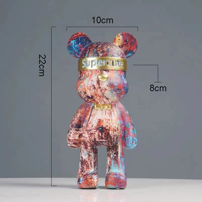 22cm Graffiti Bear Figurine Home Decoration Animal Statue Storage Shelf Modern Room Study Abstract  Table Decor Ornament acacuss