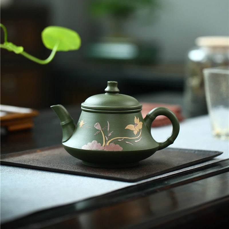 230CC Real Handmade Green Kettle Yixing Purple Clay Teapot Puer Tea Set Kung Fu Zisha Teaware acacuss