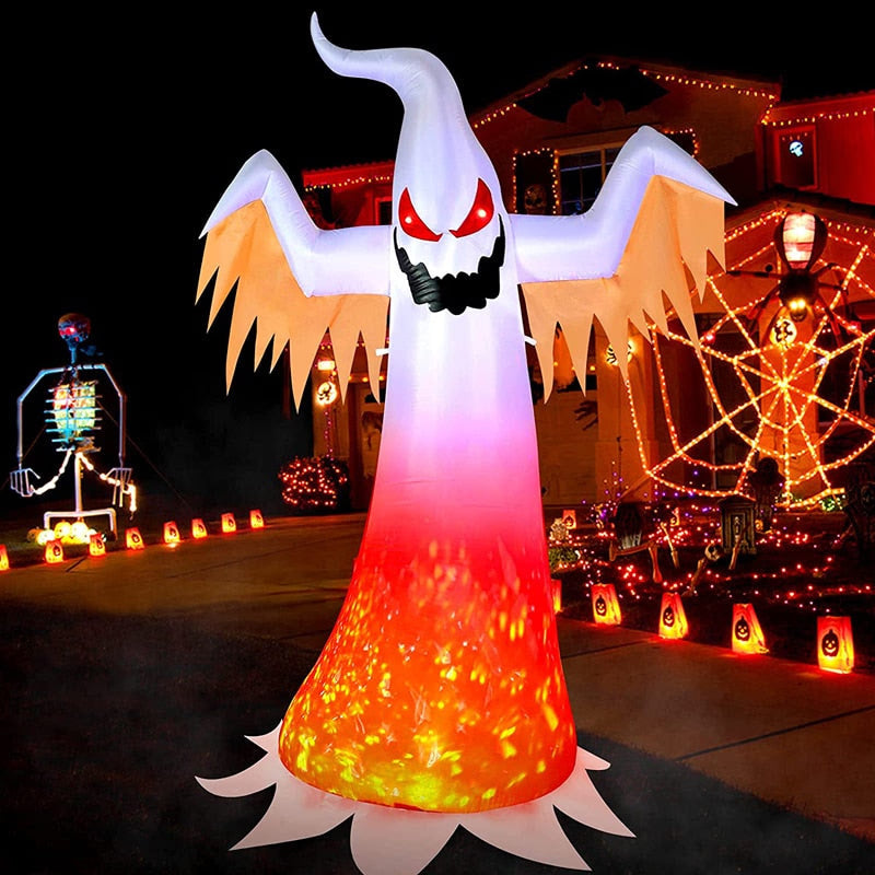240cm Halloween Inflatable Outdoor Ghost With Kaleidoscope LED Lights Horror Scary Props Garden Yard Halloween Party Decoration acacuss