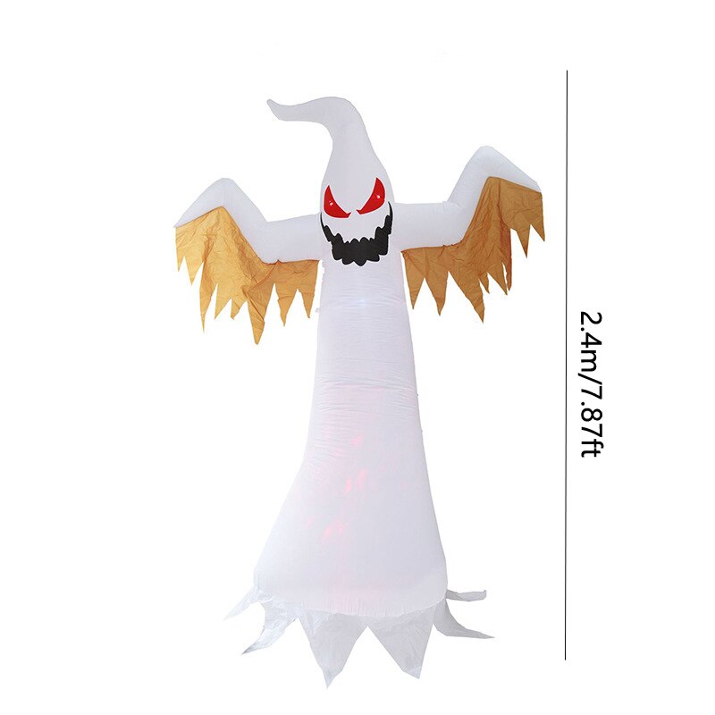 240cm Inflatable Ghost Halloween Home Outdoor Yard Patry Decoration Horror Glowing Ghost Props with LED Flame Light Garden Decor acacuss