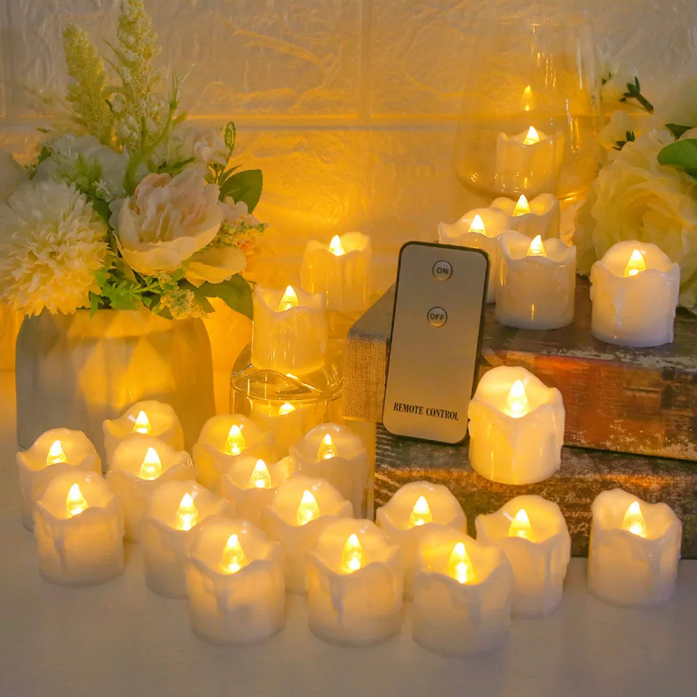 24Pcs Flickering  LED Candle Tealights No-Remote/Remote Control Candles Flameless With Battery For Wedding Home Christmas Decors acacuss