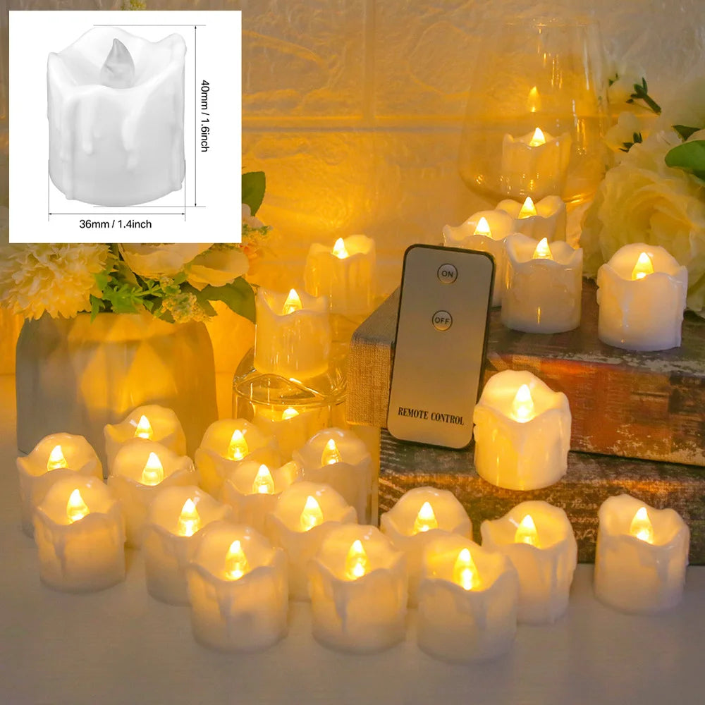 24Pcs Flickering  LED Candle Tealights No-Remote/Remote Control Candles Flameless With Battery For Wedding Home Christmas Decors acacuss