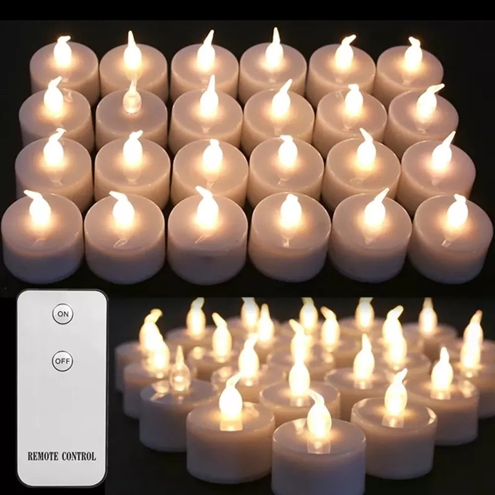24Pcs Flickering  LED Candle Tealights No-Remote/Remote Control Candles Flameless With Battery For Wedding Home Christmas Decors acacuss