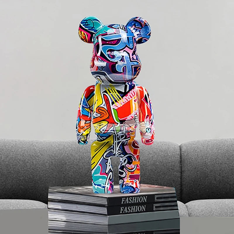 27cm Graffiti Bear Figurine Home Decoration Animal Statue Storage Money Jar Modern Room Sculpture Table Decor Art Ornament acacuss