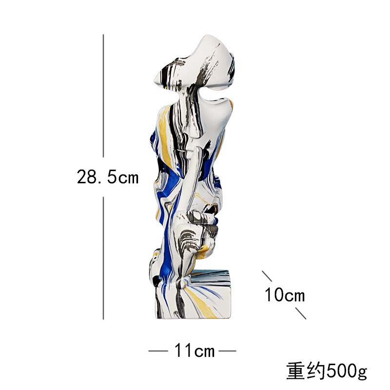 28.5cm Marbled Resin Silence Is Golden Mask Statue Abstract Ornaments Statuettes Sculpture Craft for Office Vintage Home Decora acacuss