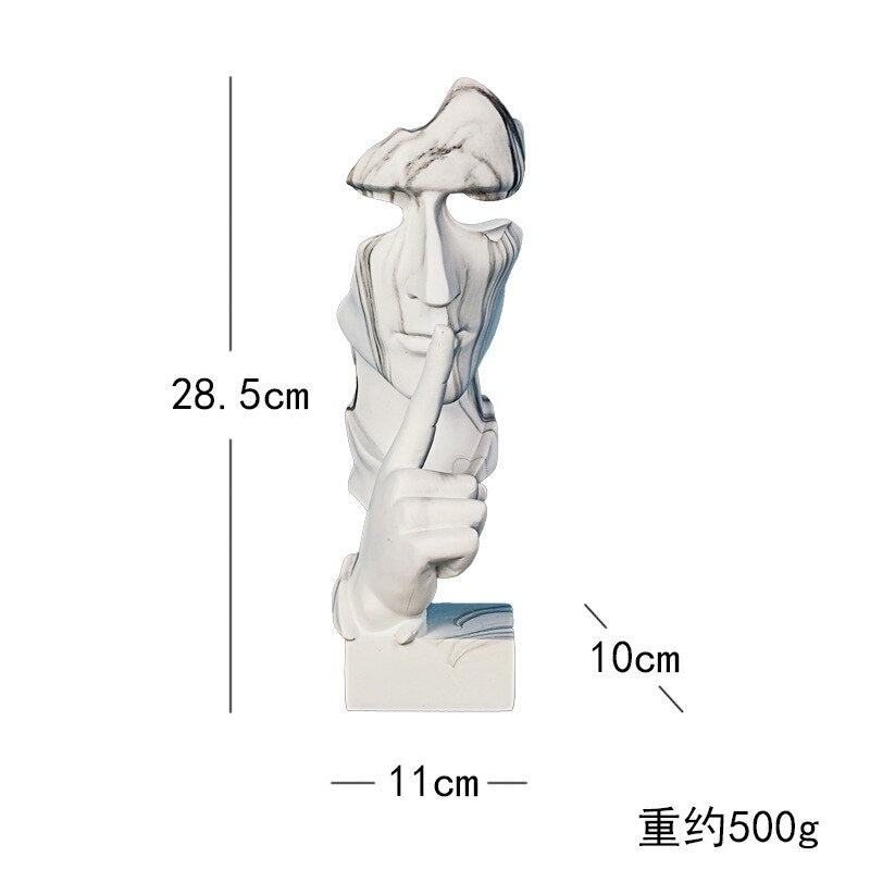 28.5cm Marbled Resin Silence Is Golden Mask Statue Abstract Ornaments Statuettes Sculpture Craft for Office Vintage Home Decora acacuss