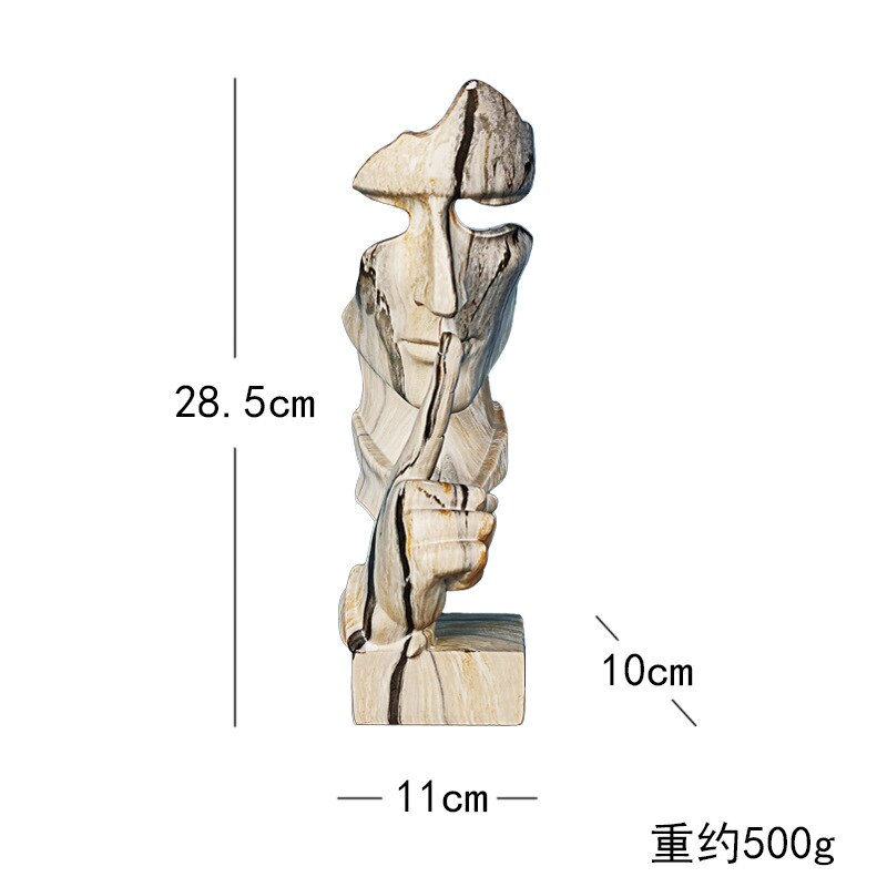 28.5cm Marbled Resin Silence Is Golden Mask Statue Abstract Ornaments Statuettes Sculpture Craft for Office Vintage Home Decora acacuss