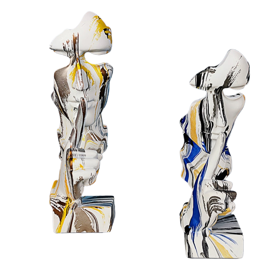 28.5cm Marbled Resin Silence Is Golden Mask Statue Abstract Ornaments Statuettes Sculpture Craft for Office Vintage Home Decora acacuss