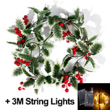 2M LED Christmas Garland Lighting Strings Artificial Red Berry Holly Leaves Ivy Vine for Christmas Tree Ornament Home Decoration acacuss