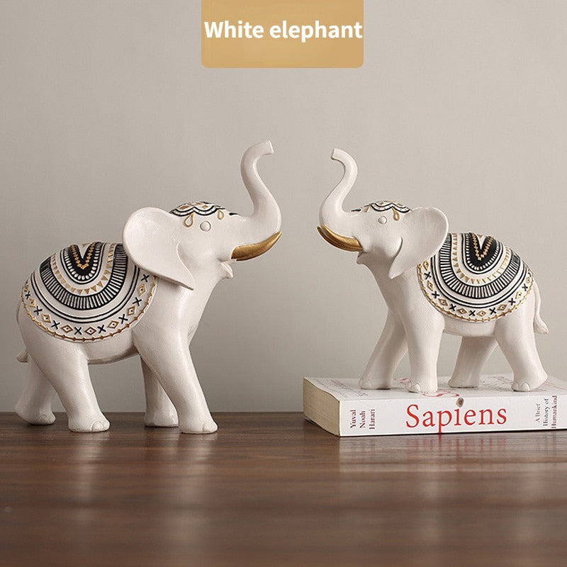2Pc set Elephant Statue Resin Animal Sculpture Family A Three Elephant Home Decor Living Room Bedroom Countertop Decoration Gift acacuss
