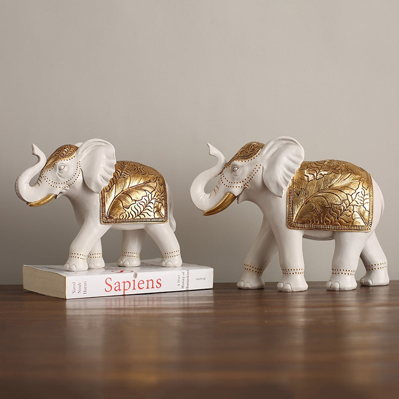 2Pc set Elephant Statue Resin Animal Sculpture Family A Three Elephant Home Decor Living Room Bedroom Countertop Decoration Gift acacuss