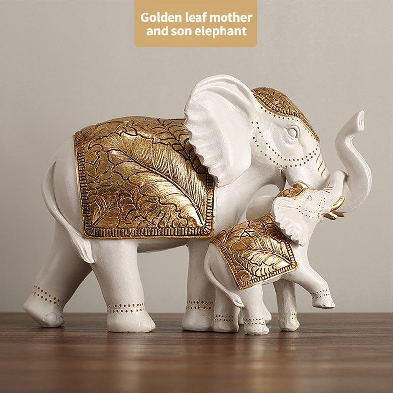 2Pc set Elephant Statue Resin Animal Sculpture Family A Three Elephant Home Decor Living Room Bedroom Countertop Decoration Gift acacuss