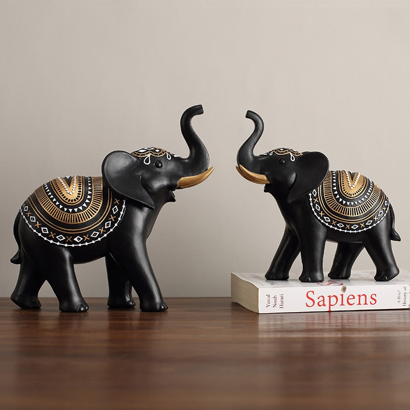2Pc set Elephant Statue Resin Animal Sculpture Family A Three Elephant Home Decor Living Room Bedroom Countertop Decoration Gift acacuss