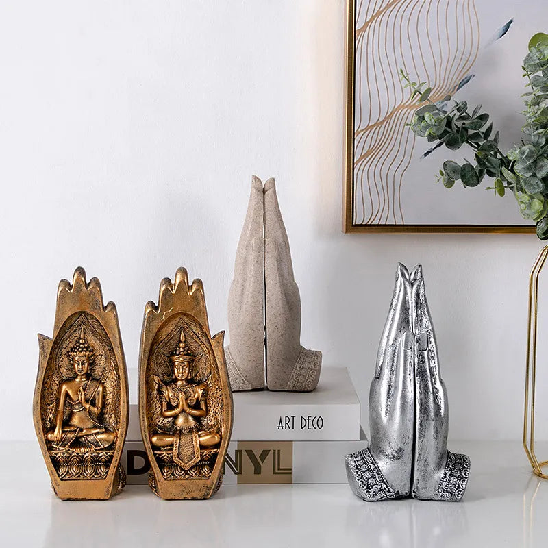 2Pcs Buddha Statue Hands Sculptures Monk Figurine Tathagata India Yoga Fengshui Home Decoration Ornament Accessories acacuss
