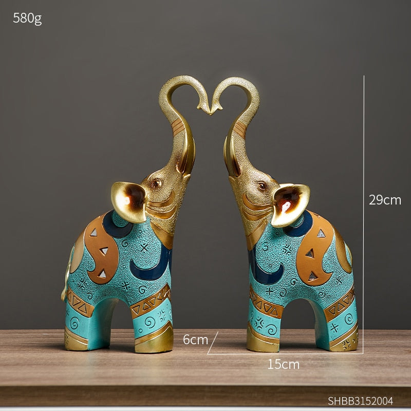 2Pcs European Feng Shui Elephant Decoration Resin Creative Animal Home Decoration Craft Jewelry Gift Gift Living Room Decoration acacuss
