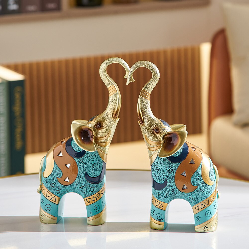 2Pcs European Feng Shui Elephant Decoration Resin Creative Animal Home Decoration Craft Jewelry Gift Gift Living Room Decoration acacuss