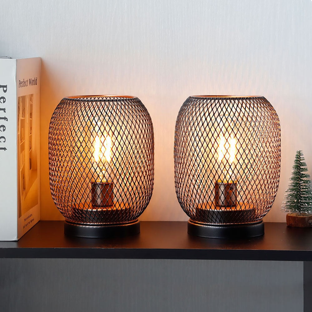 2Pcs Metal Cage Table Lamp Round Shaped LED Lantern Battery Powered Cordless Lamp for Weddings Party  Home Decor Candle Holder acacuss