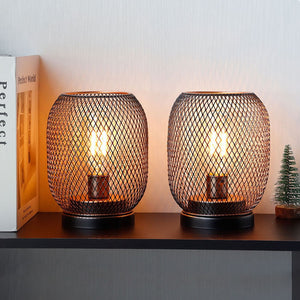 2Pcs Metal Cage Table Lamp Round Shaped LED Lantern Battery Powered Cordless Lamp for Weddings Party  Home Decor Candle Holder acacuss