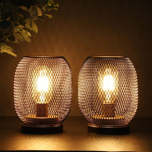 2Pcs Metal Cage Table Lamp Round Shaped LED Lantern Battery Powered Cordless Lamp for Weddings Party  Home Decor Candle Holder acacuss
