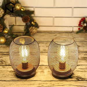 2Pcs Metal Cage Table Lamp Round Shaped LED Lantern Battery Powered Cordless Lamp for Weddings Party  Home Decor Candle Holder acacuss