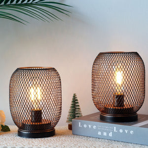 2Pcs Metal Cage Table Lamp Round Shaped LED Lantern Battery Powered Cordless Lamp for Weddings Party  Home Decor Candle Holder acacuss