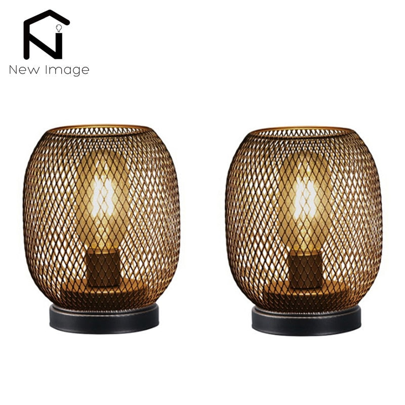 2Pcs Metal Cage Table Lamp Round Shaped LED Lantern Battery Powered Cordless Lamp for Weddings Party  Home Decor Candle Holder acacuss