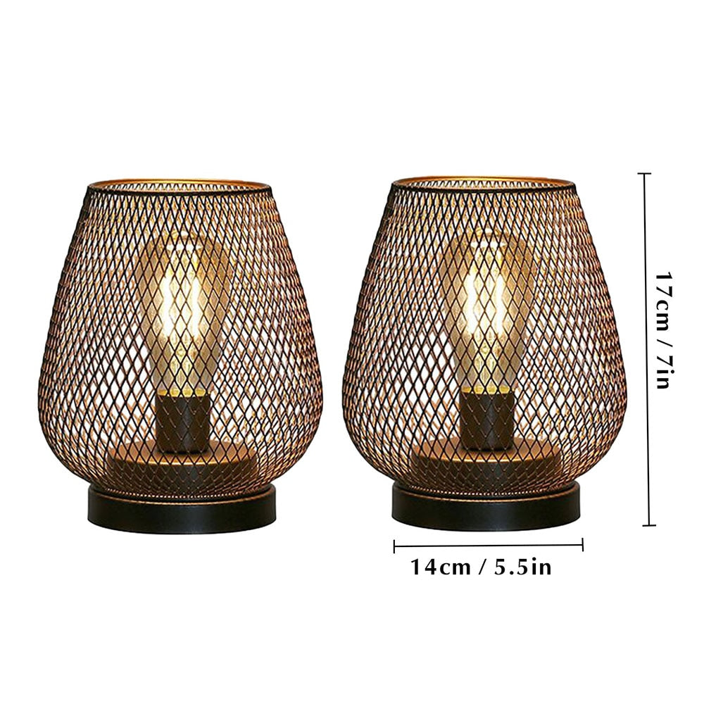 2Pcs Metal Cage Table Lamp Round Shaped LED Lantern Battery Powered Cordless Lamp for Weddings Party  Home Decor Candle Holder acacuss