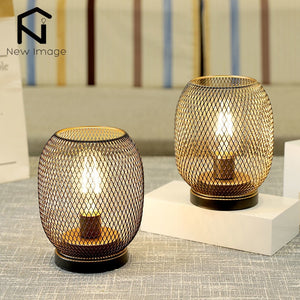 2Pcs Metal Cage Table Lamp Round Shaped LED Lantern Battery Powered Cordless Lamp for Weddings Party  Home Decor Candle Holder acacuss