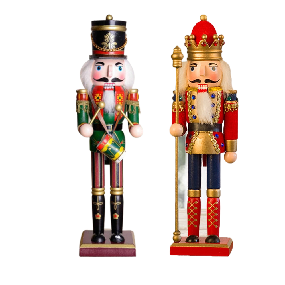 2Pcs/Set 30cm Christmas Nutcracker Hand Painted Wooden King Drummer Soldier Puppet Handcraft Christmas Home Office Decoration acacuss
