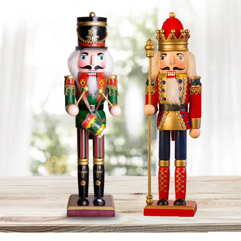 2Pcs/Set 30cm Christmas Nutcracker Hand Painted Wooden King Drummer Soldier Puppet Handcraft Christmas Home Office Decoration acacuss