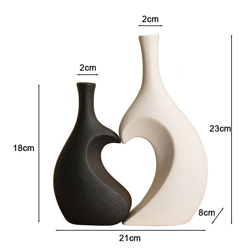 2Pcs/Set Ceramic Embrace Heart-shaped Vase for Pampas Grass Dried Flower Nordic Living Room Home Decoration Accessories Tabletop acacuss
