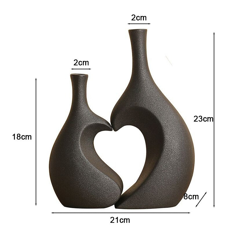 2Pcs/Set Ceramic Embrace Heart-shaped Vase for Pampas Grass Dried Flower Nordic Living Room Home Decoration Accessories Tabletop acacuss